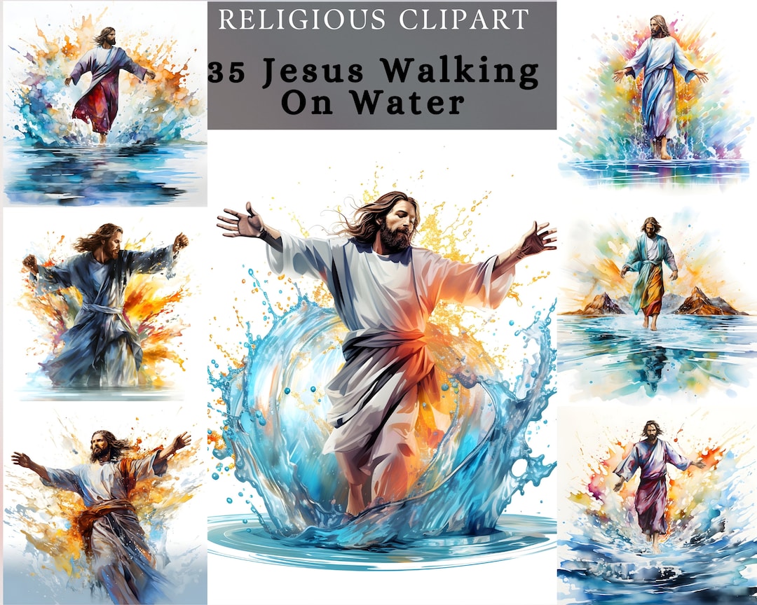 Jesus Walking on Water Clipart , Jesus Holy Miracle Clipart , Christian