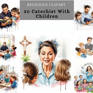 Katechet und Kinder Clipart - Perfekt für christliche Klassenzimmer Illustration, Buchkunst, Aufkleber, Sonntagsschulzubehör, Sublimationsdruck, Karte