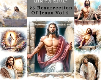 Resurrection of Jesus Vol 2 Clipart  , watercolor Jesus clipart design,  Jesus coming out from tomb, design for Scrapbooking, junk journal
