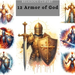 Armor of God clipart, volledige armor of God, christelijke kunst, Jezus sublimatie afdrukbaar ontwerp voor papierkunst