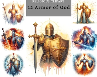 Armor of God Clipart , Full Armor of God , Christian art , jesus  sublimation printable design for paper craft