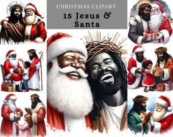 Black Jesus and Santa Christmas Clipart Pack – Designed for Faith-Based Celebrations, Greeting Cards, and Unique Crafting Projects.