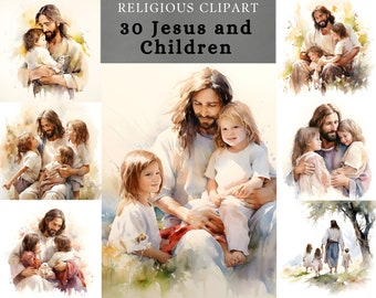 Jesus and kids clipart ,Jesus with kids bundle , Jesus and children  poster design  for Scrapbooking, junk journal , digital or printing use