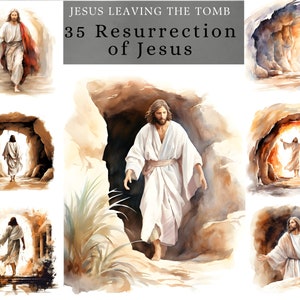 Resurrection of Jesus Clipart  , watercolor Jesus clipart design,  Jesus coming out from tomb, poster design for Scrapbooking, junk journal