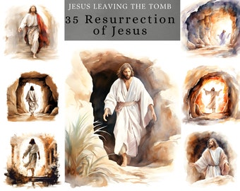 Resurrection of Jesus Clipart  , watercolor Jesus clipart design,  Jesus coming out from tomb, poster design for Scrapbooking, junk journal