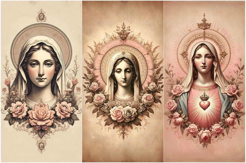 Our Lady Digital Holy Card , Mother Mary Prayer Card in Vintage Theme ...