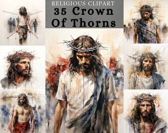 Watercolor Crown of Thorns Clipart: Jesus Christ Art (Digital Download)