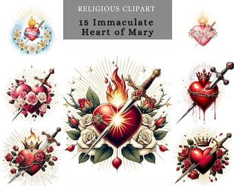 Immaculate Heart Of Mary Clipart , Christian Sacred Heart, Printable art for Books, Cards, Stickers, Sublimation, social campaign, scrapbook