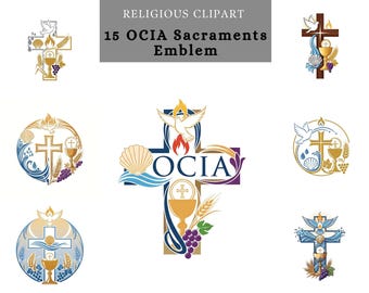 OCIA Sacramental Symbols Clipart,  Printable Designs for Baptism, First Communion, Confirmation & Cross - Perfect for Sublimation and card