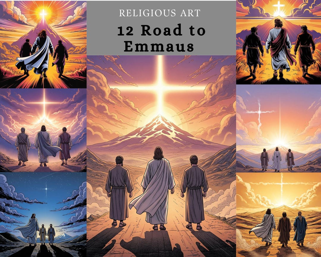 Road to Emmaus Design Art Bundle , Jesus and Disciples Walking Toward ...