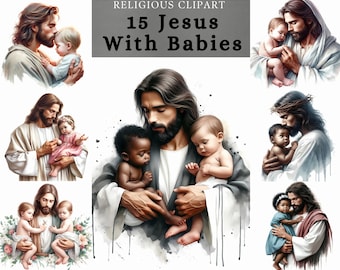 Jesus with baby clipart ,Jesus with newborn bundle , Jesus and babies poster design  for Scrapbooking, junk journal , digital or printing