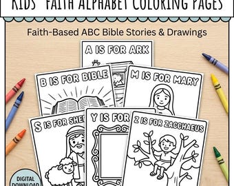 Faith-Based ABC Coloring Pages, Kids Bible Alphabet Activity (Digital Download)