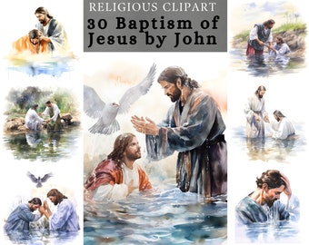 Baptism of Jesus Clipart, Watercolor Christian Art (JPG)