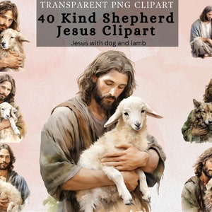Kind Shepherd Jesus Clipart , Guter Hirte transparente png , Jesus Sublimationsdesign, Jesus mit Lamm und Hund, Jesus Reise