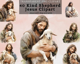 Kind Shepherd Jesus Clipart , Good Shepherd transparent png , Jesus sublimation design , Jesus with lamb and dog , jesus's journey