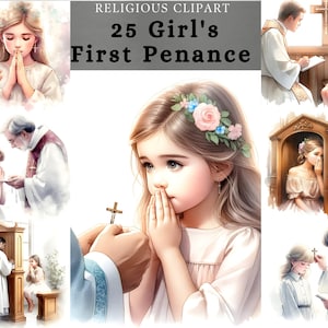 Clipart della prima penitenza di una ragazza, Sacramento della Penitenza, Disegno della prima confessione, Sublimazione devozionale, Adorazione di Dio, Scrapbooking