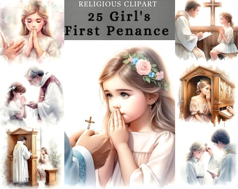Girl's First penance Clipart , Sacrament of Penance, First confession design,devotional sublimation, god worshipping , scrapbooking