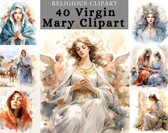 Virgin Mary clipart bundle, Before Jesus was born clipart, Nativity clipart, watercolored mary clipart with angels , Annunciation Clipart