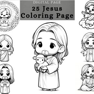 Clipart de página para colorir de Jesus, página de livro para colorir para impressão, página para colorir cristã de Jesus para crianças, download digital para impressão