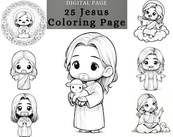 Jesus Coloring Page clipart , printable Coloring Book page ,Christian Coloring page of Jesus for Toddlers, printable digital download
