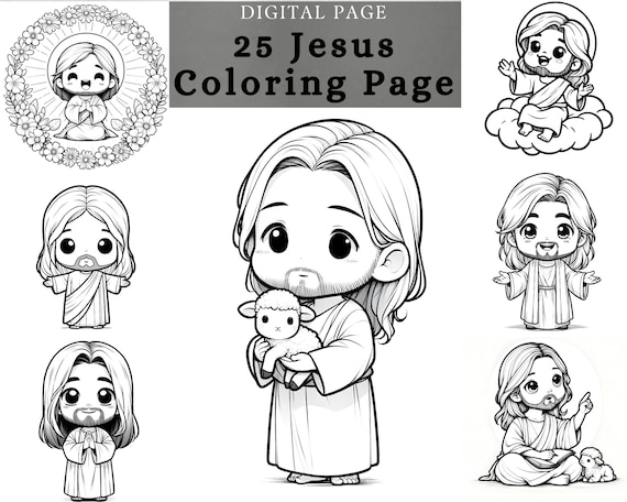 Jesus Coloring Page clipart , printable Coloring Book page ,Christian Coloring page of Jesus for Toddlers, printable digital download