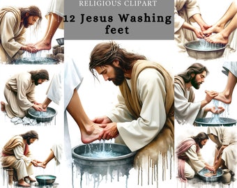 Jesus Washing  feet Clipart , Jesus washing the feet of his disciples, The last supper , sublimation printable design for paper craft