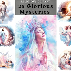 Glorious Mystery Clipart, Mysterie van de heilige rozenkrans, afdrukbaar Jezus-ontwerp voor kunst aan de muur, scrapbooking, junkjournal, Bijbeljournaalkunst