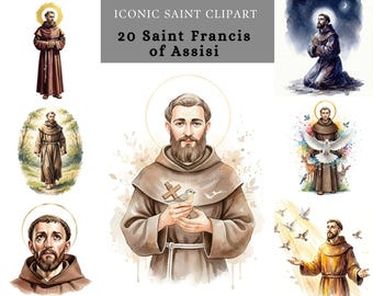 Saint Francis of Assisi Watercolor Clipart, Christian Art (Digital Download)