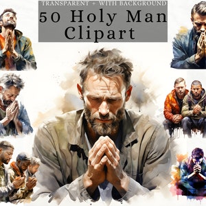 Homme chrétien priant Clipart , Hommes religieux Aquarelle png transparent, conception à usage commercial, sublimation dévotionnelle, adoration de Dieu