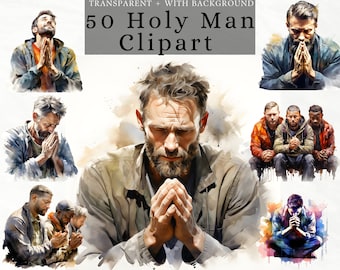 Praying Man Watercolor Clipart, Christian PNG, Devotional Design