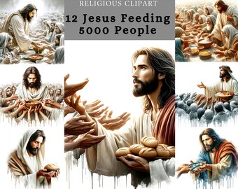 Jesus Feeding 5000 Clipart, Christian Printable Design (JPG)