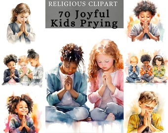 Joyful kid praying Clipart , Religious Children Praying, comercial use design, devotional sublimation, god worshipping , scrapbooking