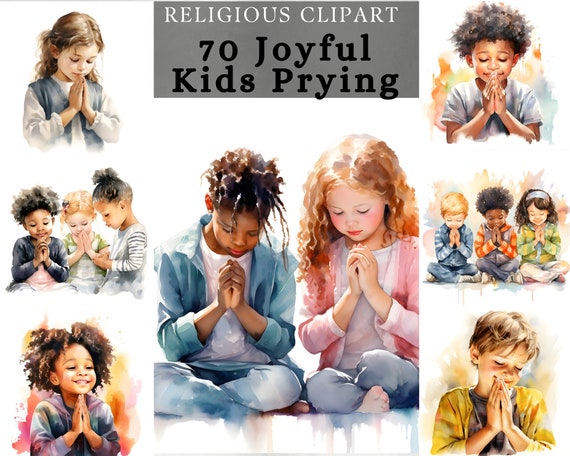 Joyful kid praying Clipart , Religious Children Praying, comercial use design, devotional sublimation, god worshipping , scrapbooking