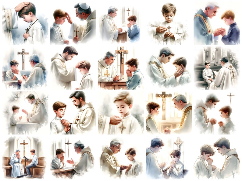 Boy's First Penance Clipart , Boy and Priest , Sacrament of Penance ...