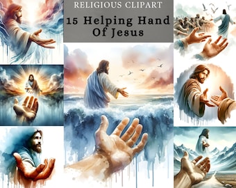 Watercolor Jesus Clipart, Helping Hand Designs (Digital Download)