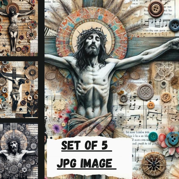 Crucified Jesus Junk Journal clipart , 3d Digital image paper,  crucifixion of Jesus for sublimation design  Scrapbooking, junk journal kit