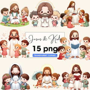 Jesus e crianças Clipart PNG, estilo cartoon Transparent png, adesivo engraçado para Scrapbooking, lixo eletrônico, mídias sociais e cartões