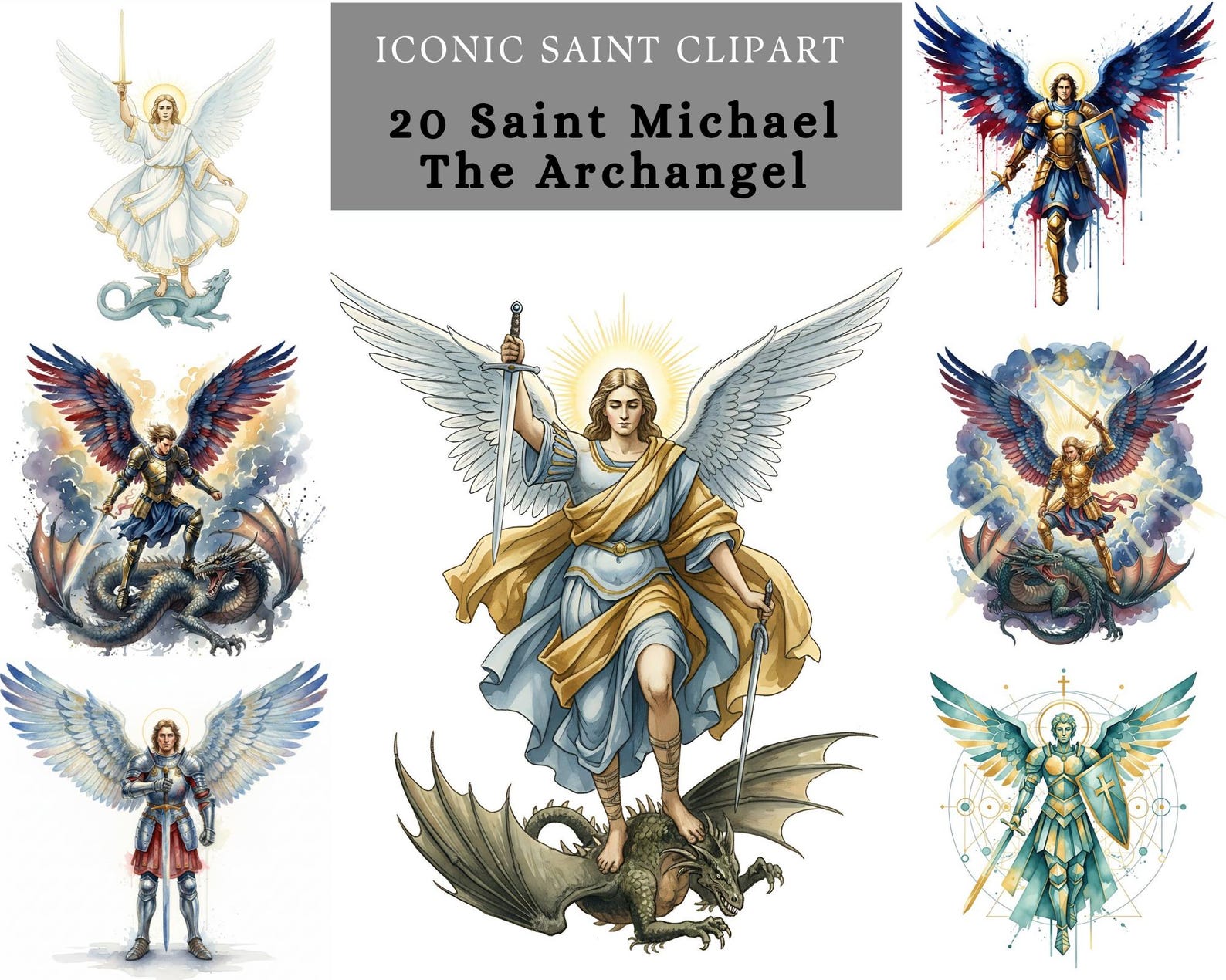 Archangel Saint Michael Clipart, Watercolor Christian Clipart for ...