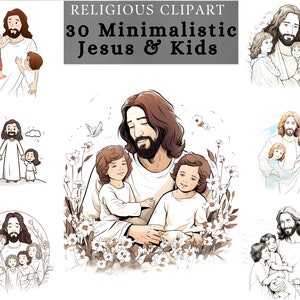Jesus und Kinder Minimalistische Clipart, Jesus mit Kindern bündeln, Jesus und Kinder digitaler Download Entwurf für Scrapbooking, Sublimation