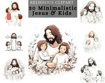 Jesus and kids Minimalistic clipart ,Jesus with kids bundle , Jesus and children digital download design  for Scrapbooking, sublimation
