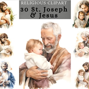 Saint Joseph and Jesus Clipart png , fatherly Love clipart, nativity watercolor clipart , joseph and baby Jesus transparent background