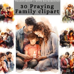 Famiglia cristiana che prega Clipart, persone religiose che pregano insieme design png trasparente, stampa devozionale a sublimazione, adorazione di Dio