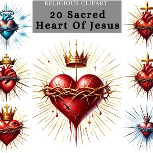 Clipart del Sacro cuore, disegno clipart del cuore di Gesù acquerello, download di pittura digitale del cuore più sacro, Sacro cuore di Gesù.