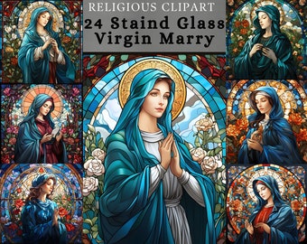 Virgin Mary Stained Glass Clipart, Before Jesus was born clipart, The lady of Guadalupe stained glass ,  Holy Mother Mary Sublimation design