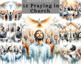 People Praying in Church Clipart , Religious People praying , Praying people with their hand , devotional sublimation print , god worshippin