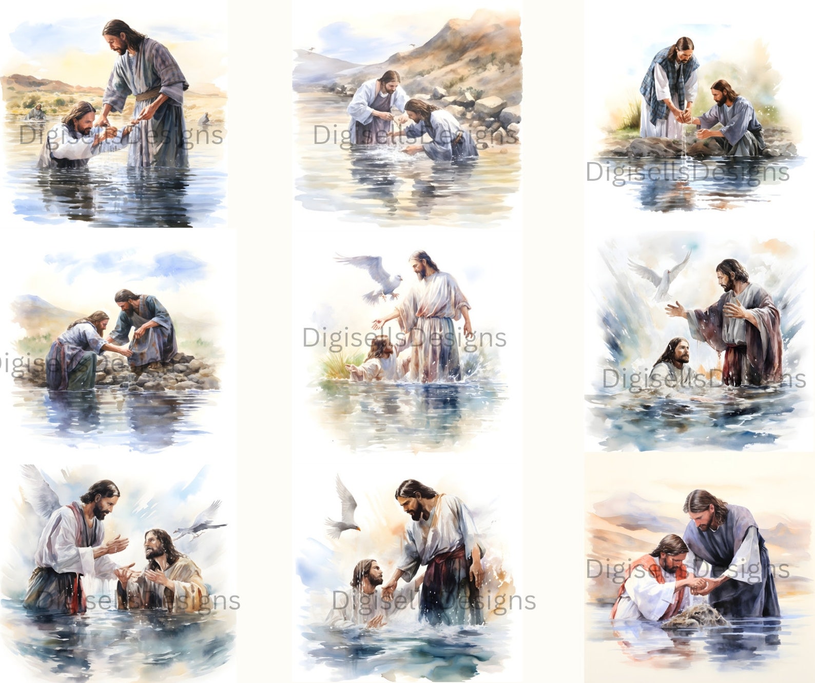 Baptism of Jesus Clipart Bundle, Christ Baptize by John , Watercolor ...