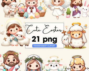 Cute Chibi Easter Clipart PNG, cartoon style Transparent png , funny sticker for Scrapbooking , junk journal, social media and cards
