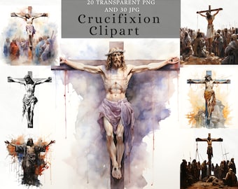Jesus Crucifixion Cross Watercolor Clipart (PNG, JPG)