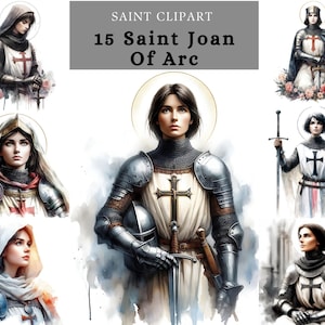 Clipart de Santa Juana de Arco, Patrona de los Soldados, Heroína de la Fe, diseño imprimible por sublimación para manualidades de papel y tarjetas digitales
