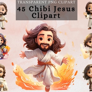 Whimsical Chibi Jesus Clipart PNG, retrato de jesus estilo desenho animado 3D, adesivo engraçado para scrapbooking, diário de lixo, mídias sociais e cartões